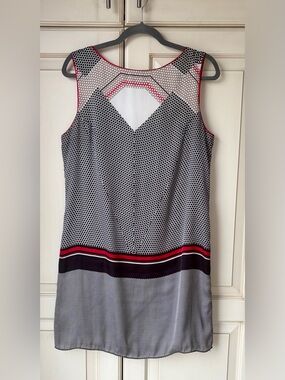 🍊 Max Studio Black White Polka Dot Shift Dress with Red Trim. Large.